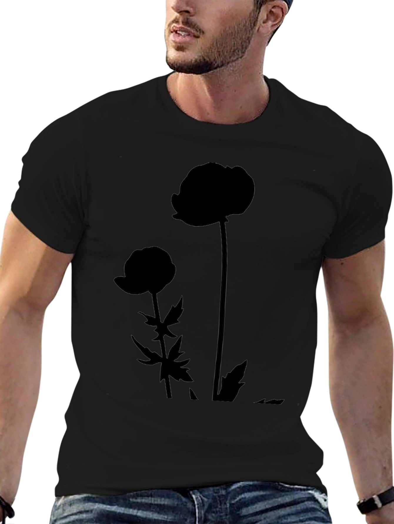 Minimalist Flower Silhouette Black T-Shirt