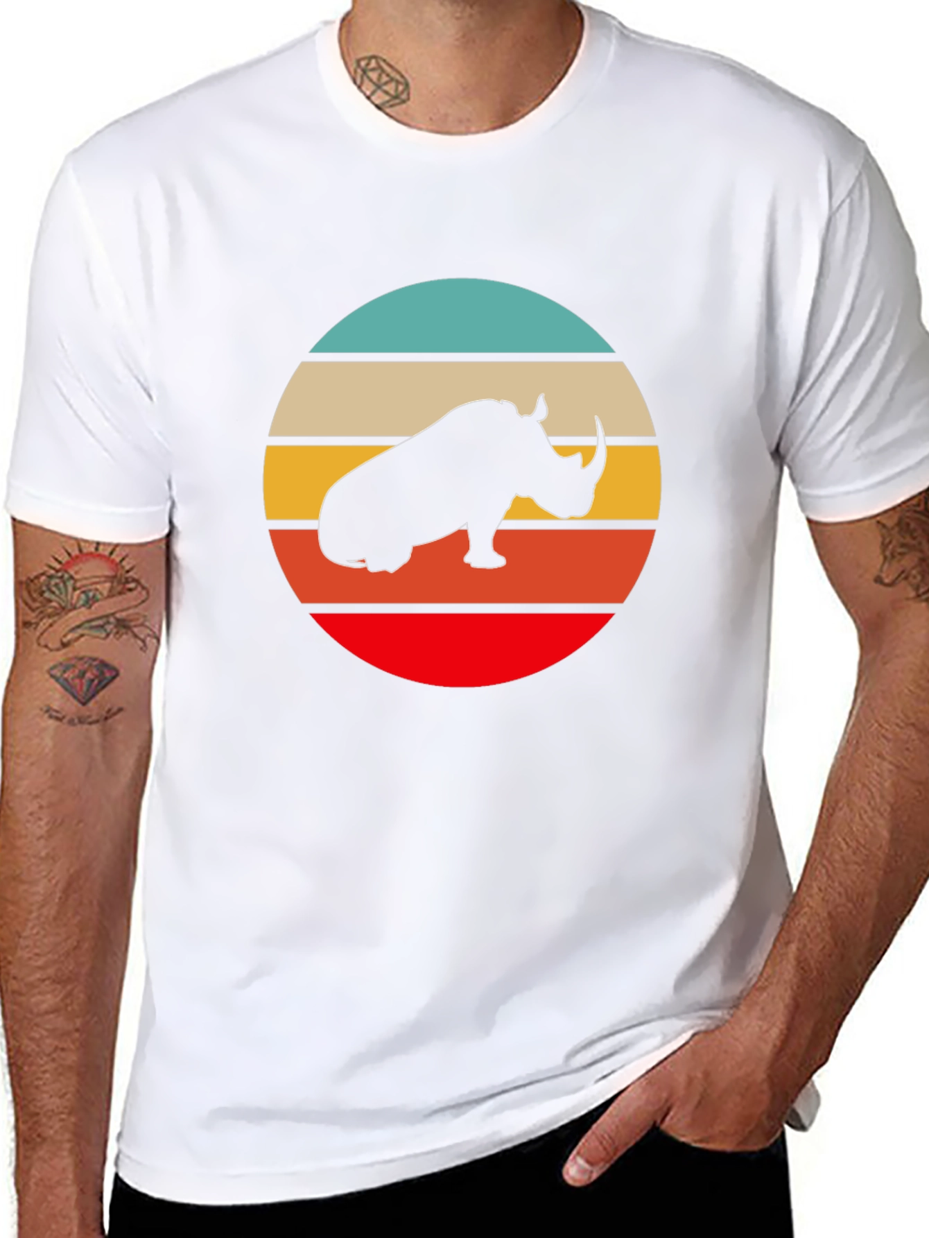 Retro Rhino Sunset Graphic T-Shirt