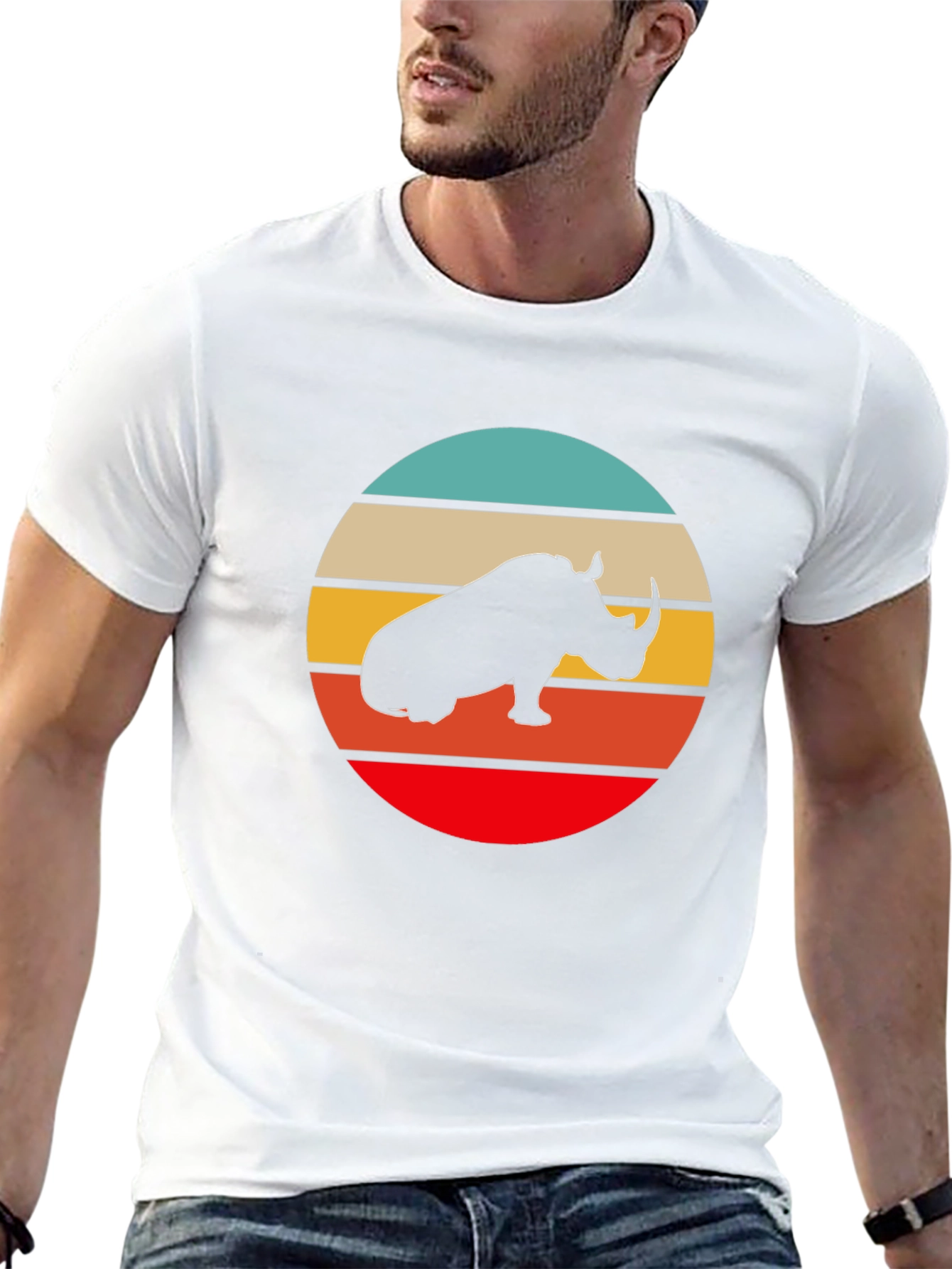 Retro Rhino Sunset Graphic T-Shirt