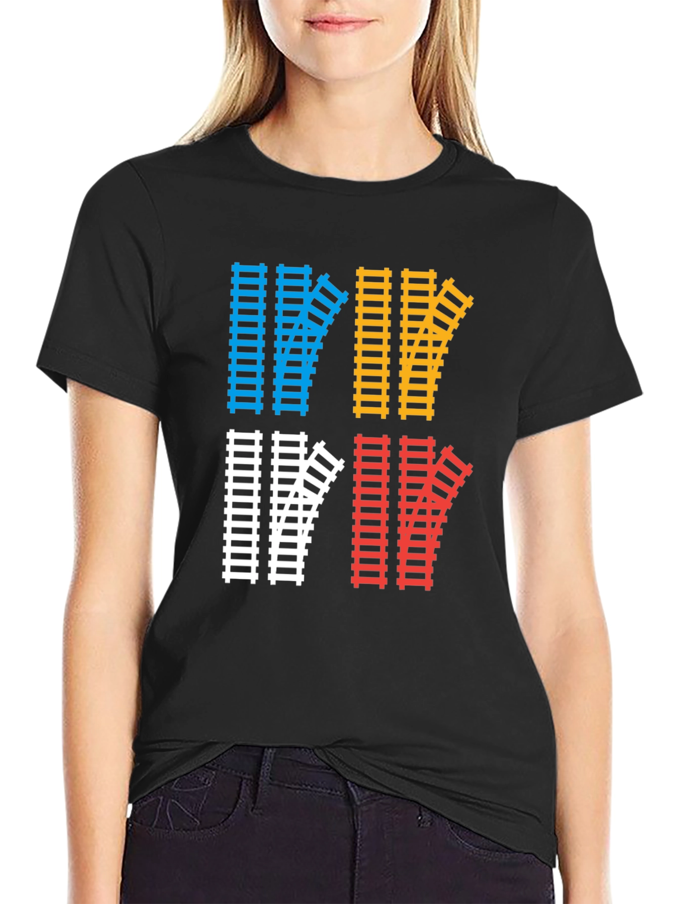 Train Track Graphic Tee - Quirky Railroad Shirt