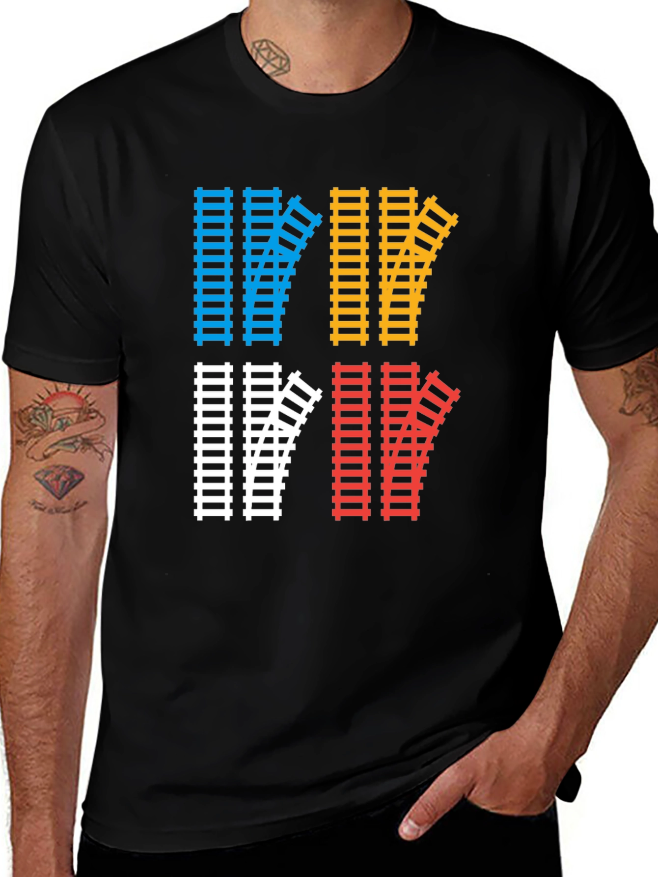 Train Track Graphic Tee - Quirky Railroad Shirt