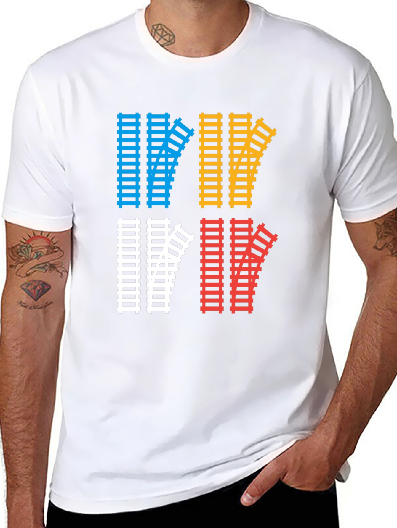Train Track Graphic Tee - Quirky Railroad Shirt