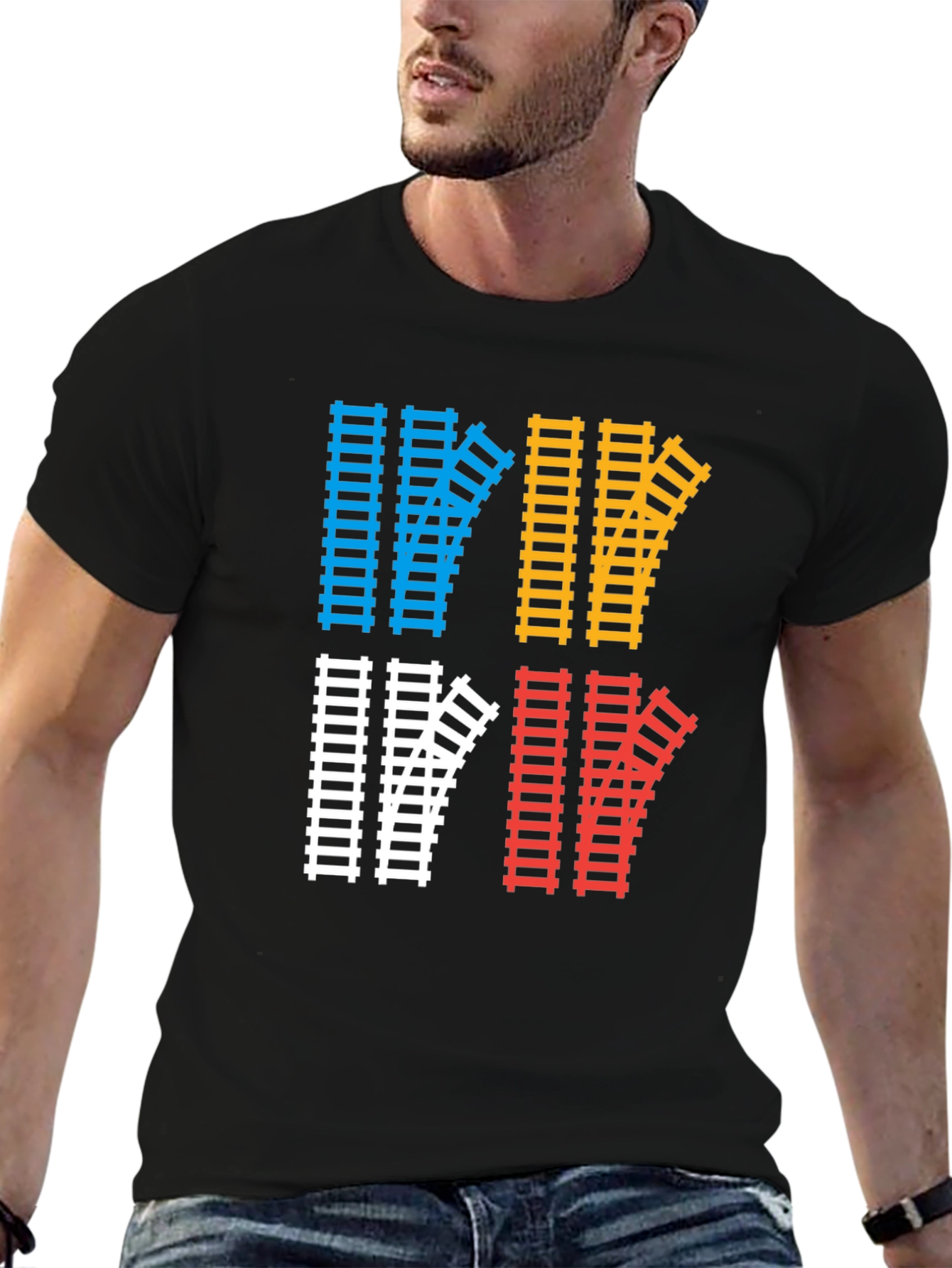 Train Track Graphic Tee - Quirky Railroad Shirt