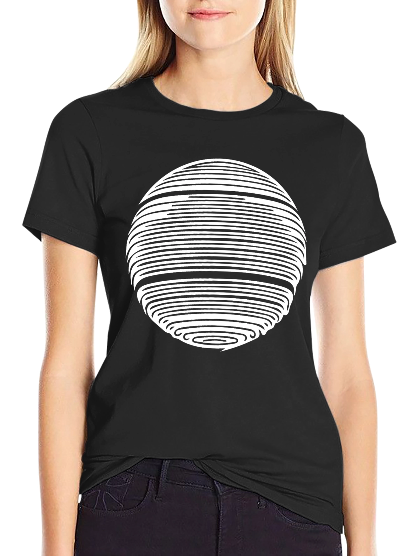 Abstract Circle Graphic Tee - Modern Black T-Shirt