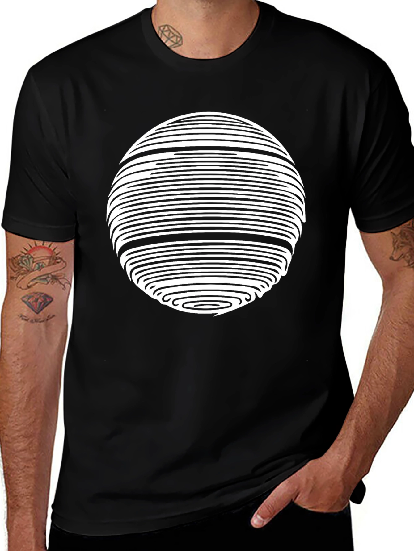 Abstract Circle Graphic Tee - Modern Black T-Shirt