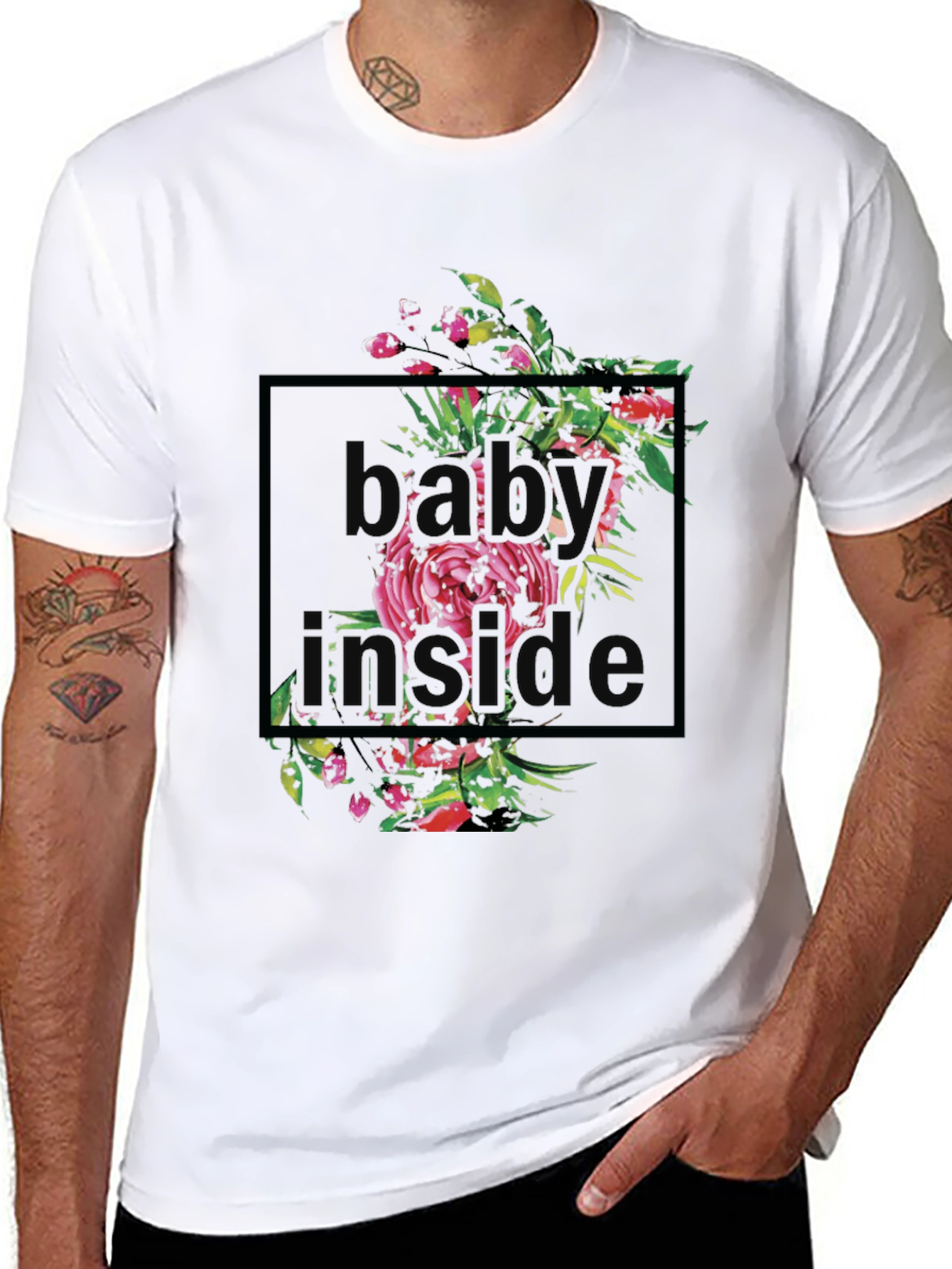 Floral Baby Inside Graphic T-Shirt - Black