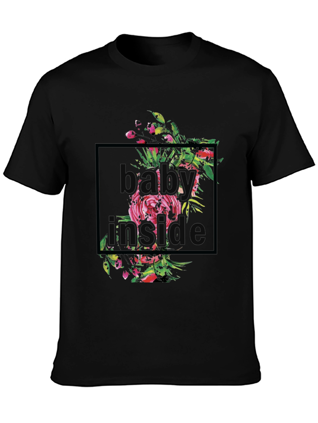 Floral Baby Inside Graphic T-Shirt - Black