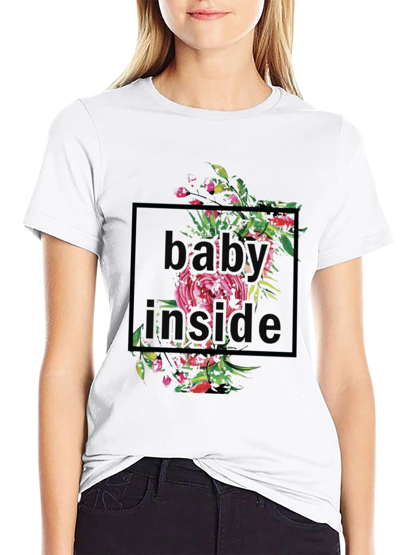 Floral Baby Inside Graphic T-Shirt - Black