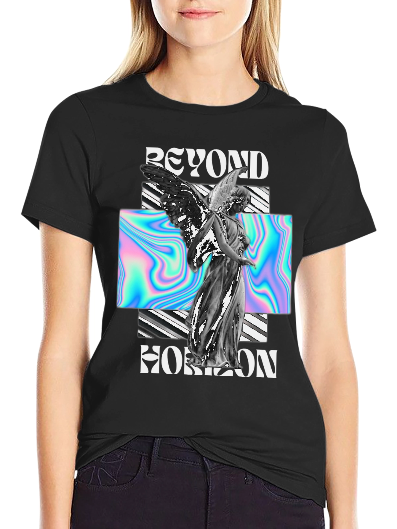 Beyond Horizon Angel Graphic Black T-Shirt