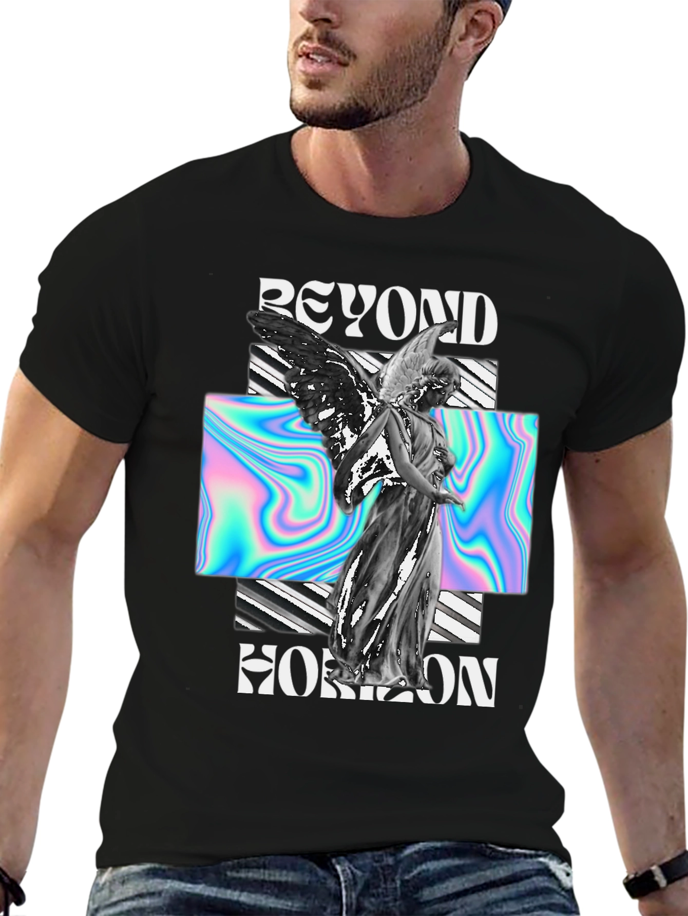 Beyond Horizon Angel Graphic Black T-Shirt
