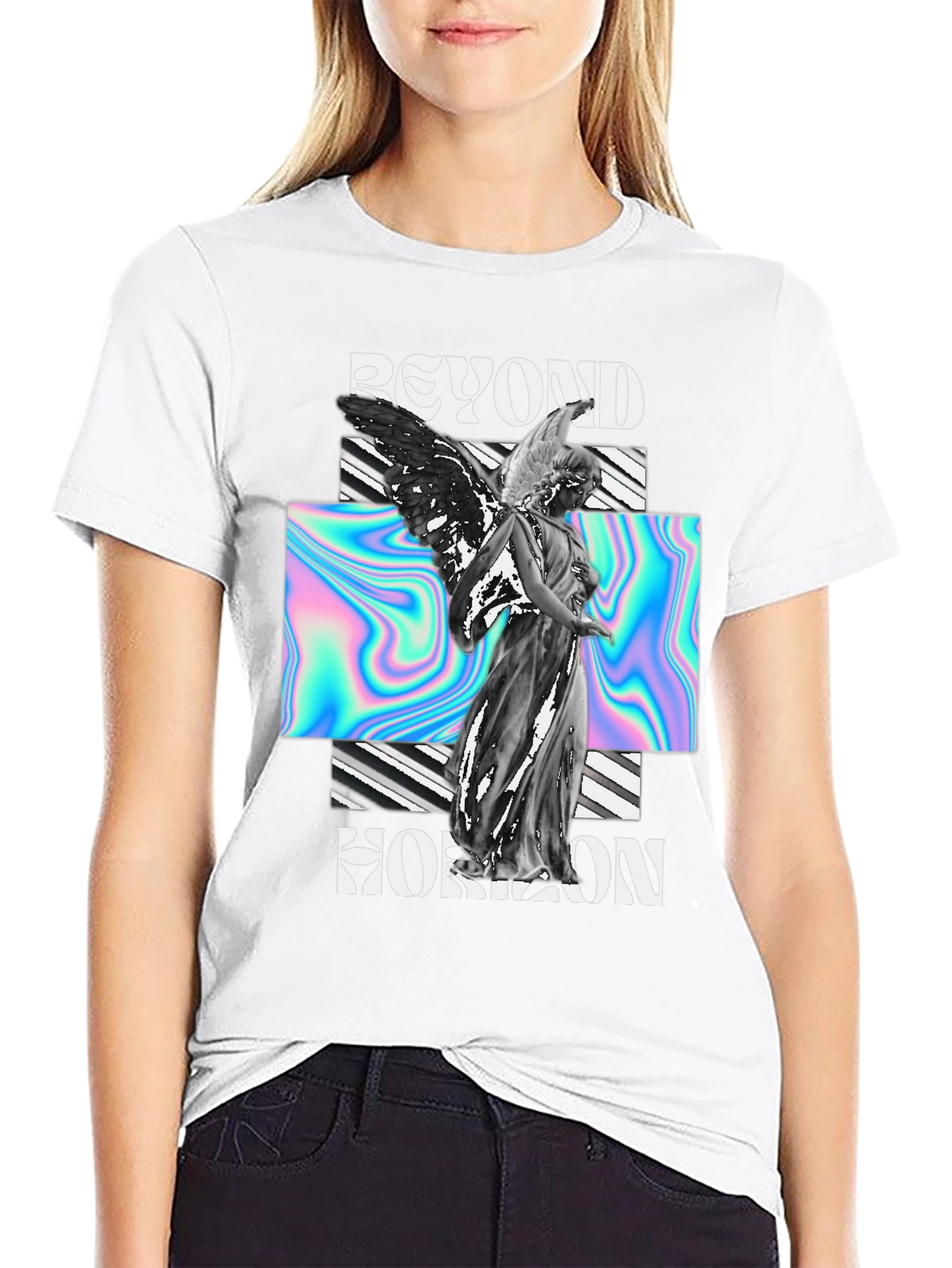 Beyond Horizon Angel Graphic Black T-Shirt