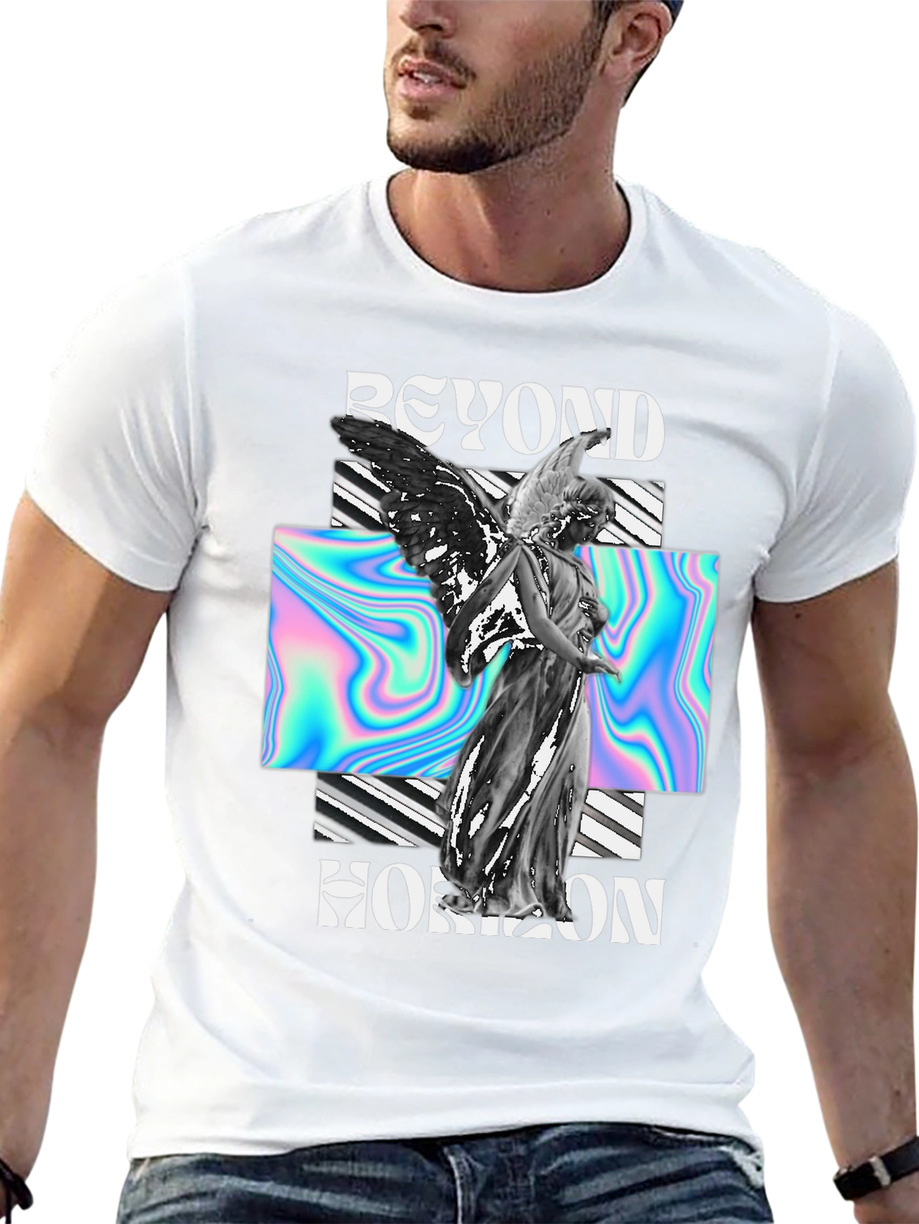 Beyond Horizon Angel Graphic Black T-Shirt