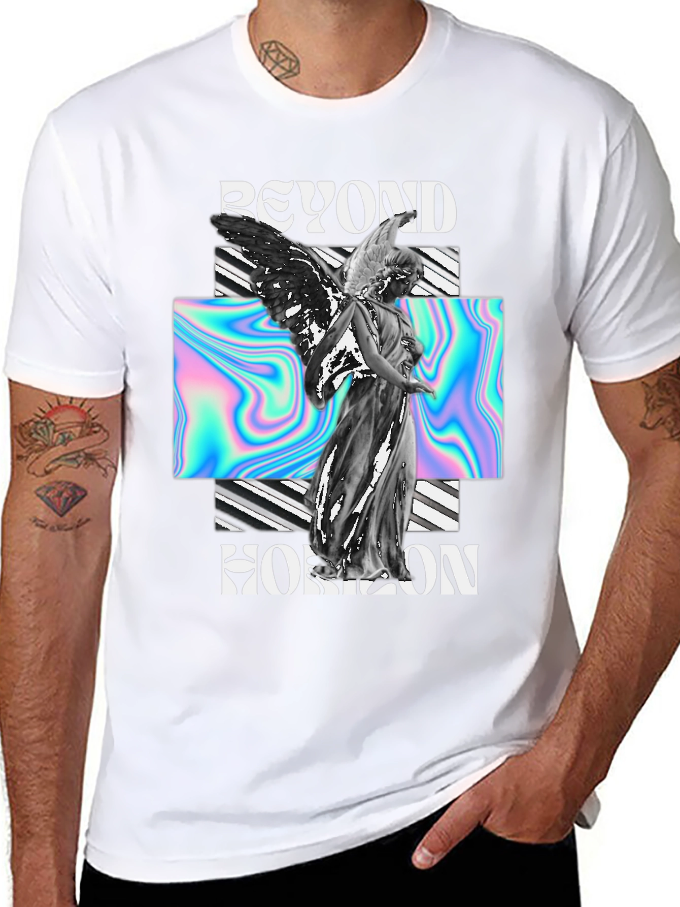 Beyond Horizon Angel Graphic Black T-Shirt