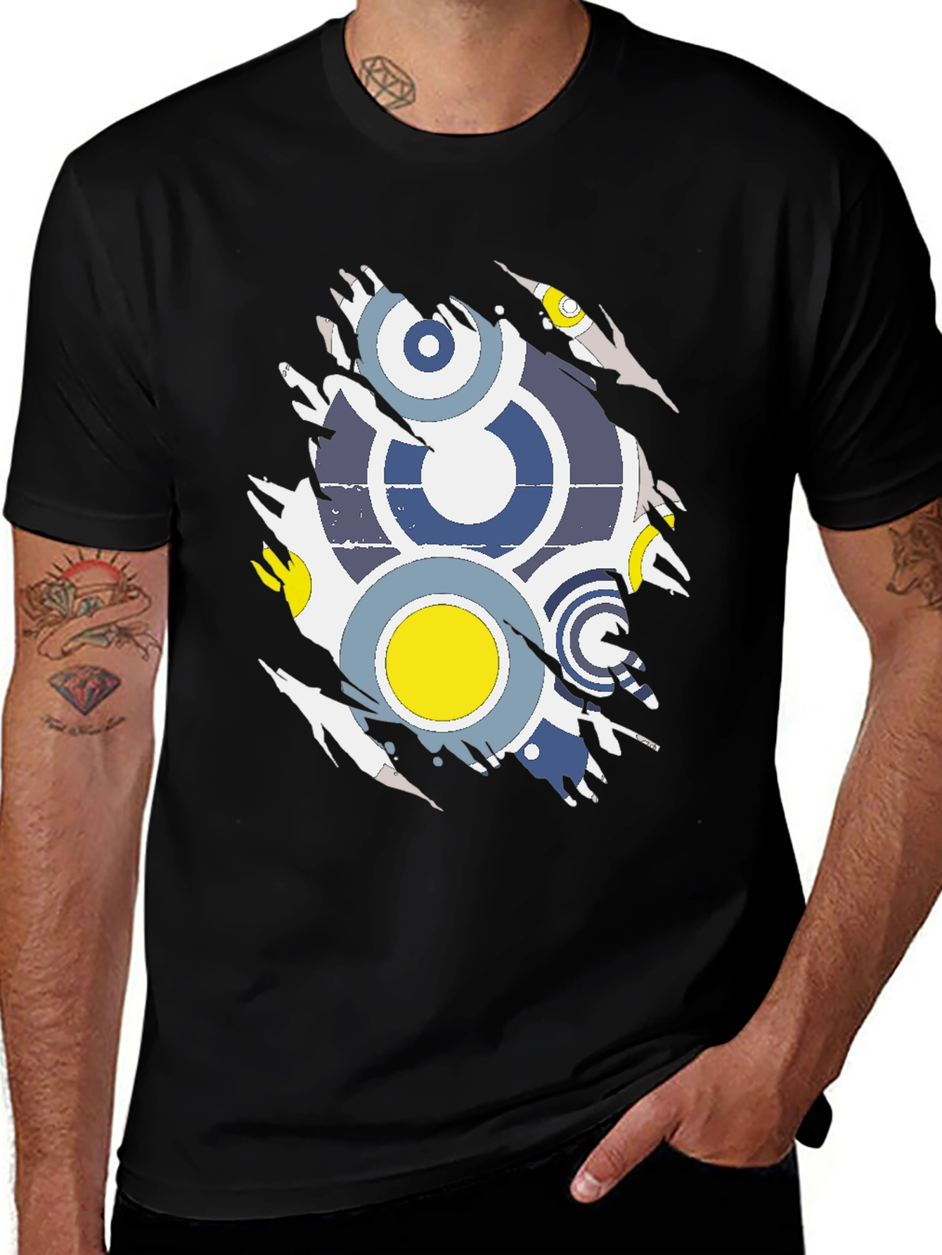 Torn Graphic Tee - Retro Circle Design