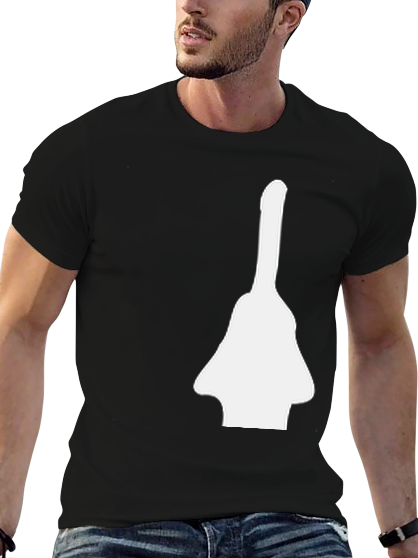 Unique Graphic Tee - White Guitar Silhouette on Black