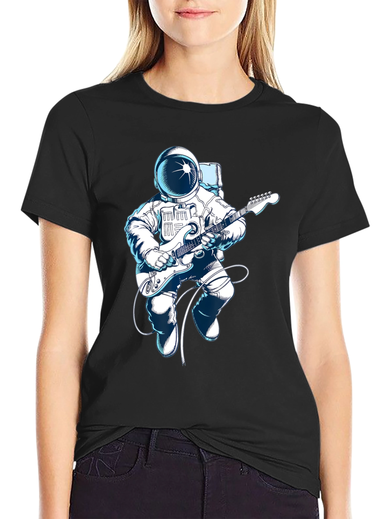 Astronaut Guitar Player Graphic Tee - Space Music Shirt