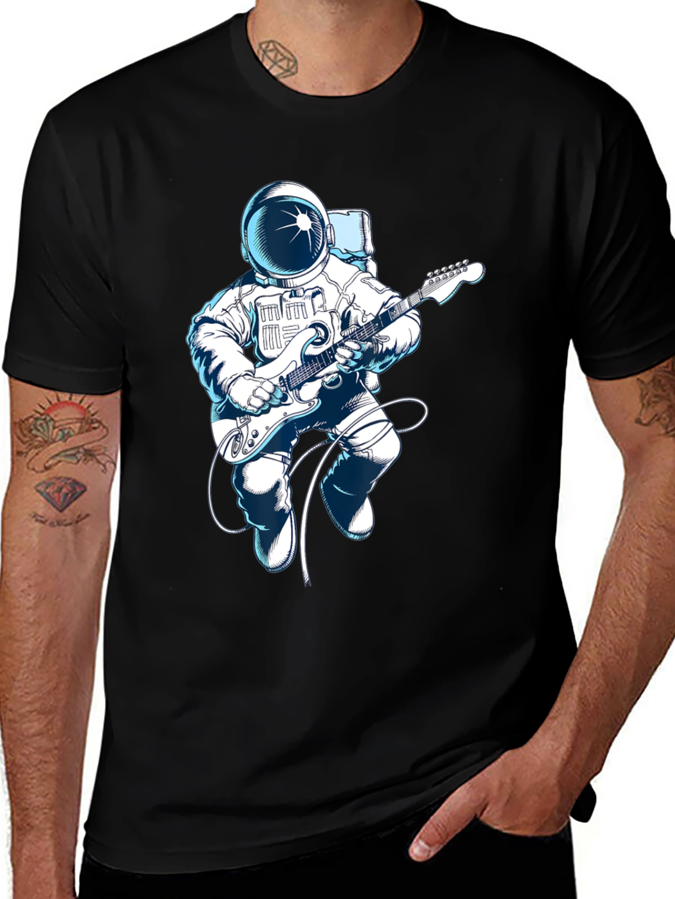 Astronaut Guitar Player Graphic Tee - Space Music Shirt