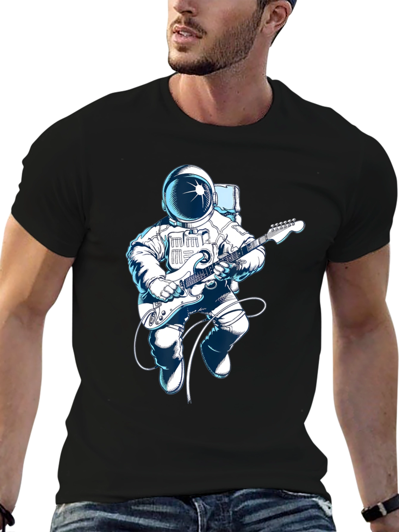 Astronaut Guitar Player Graphic Tee - Space Music Shirt