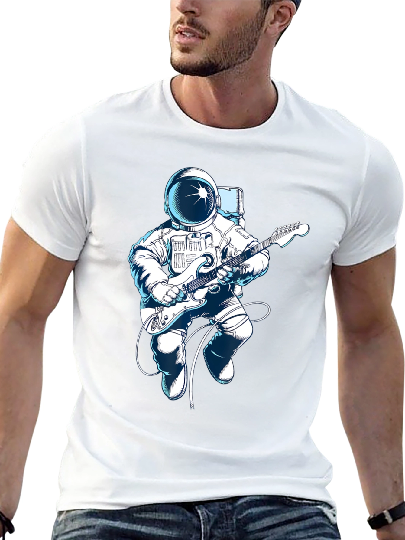 Astronaut Guitar Player Graphic Tee - Space Music Shirt
