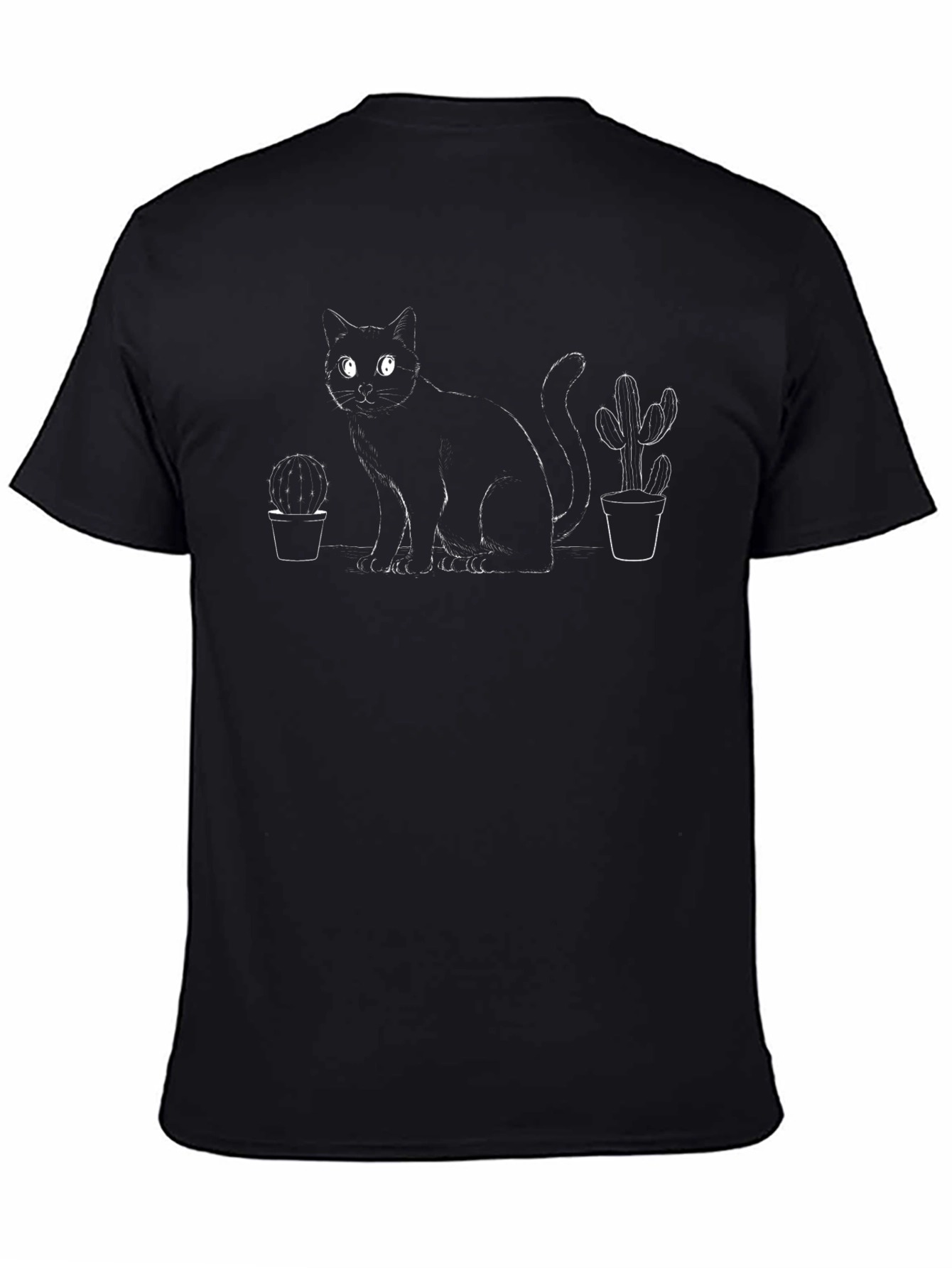 Black Cat & Cactus Graphic Print T-Shirt