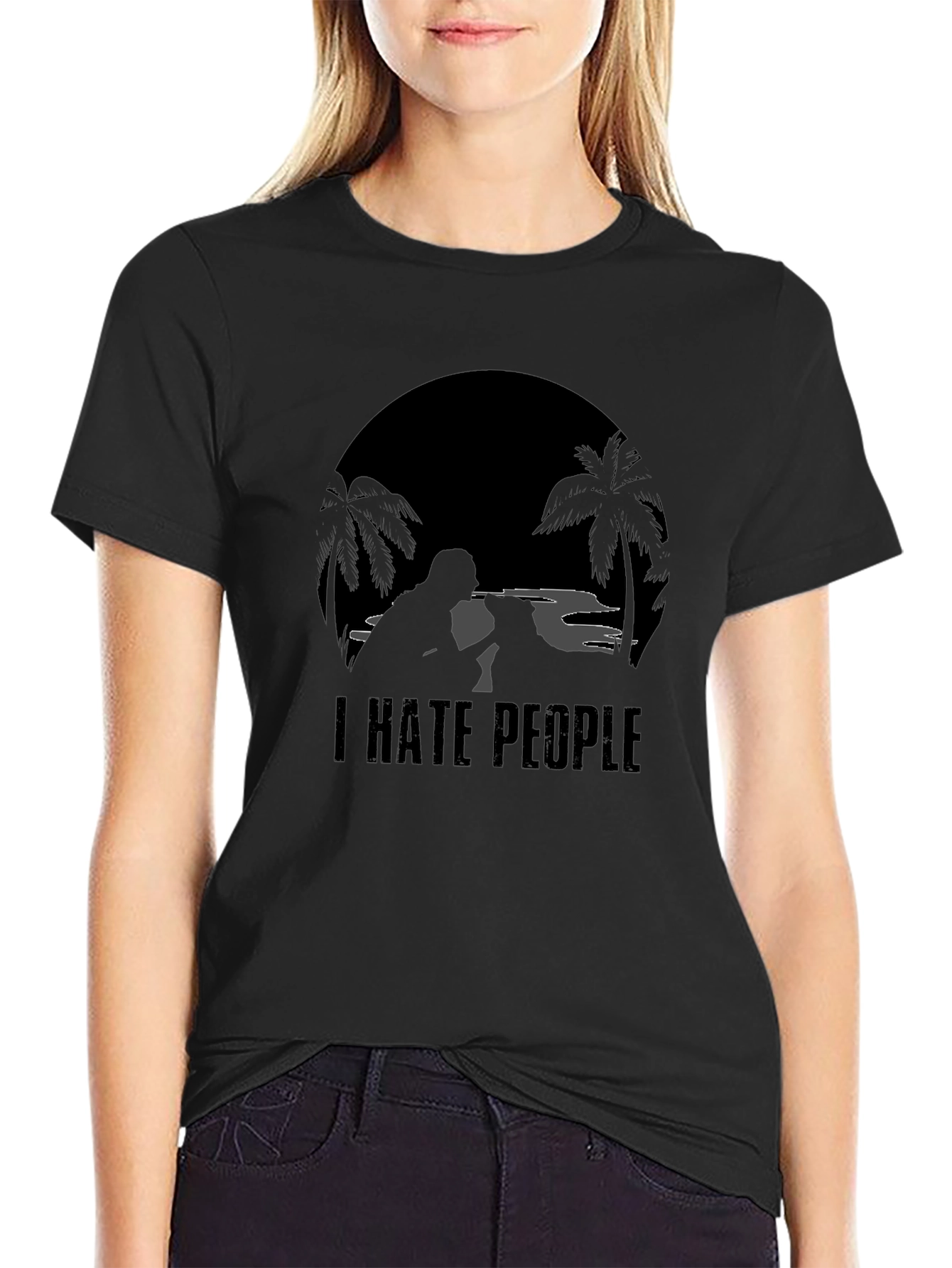 I Hate People Graphic T-Shirt - Tropical Beach Design