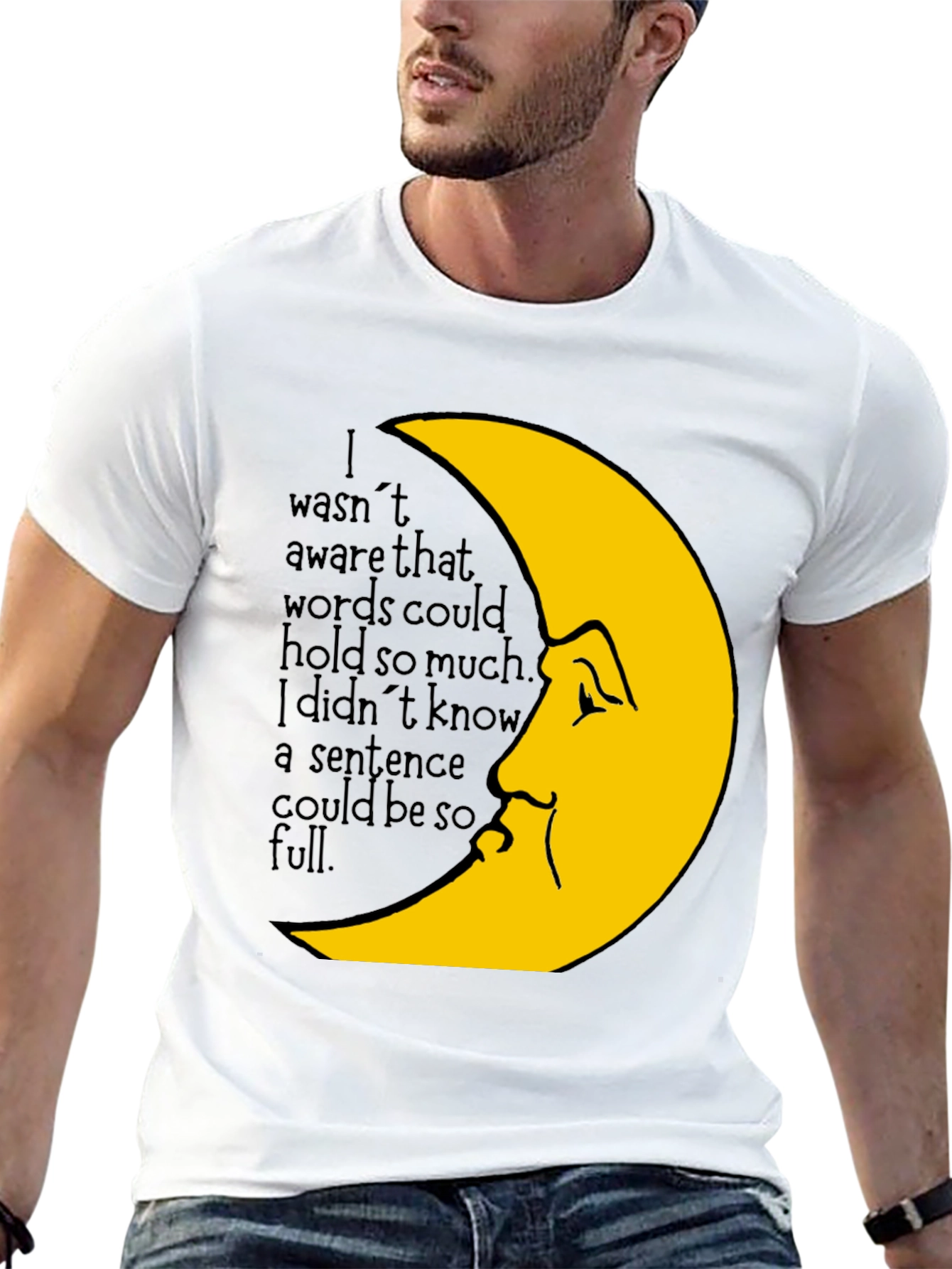 Moon Face Graphic Tee -  Emotional Saying T-Shirt