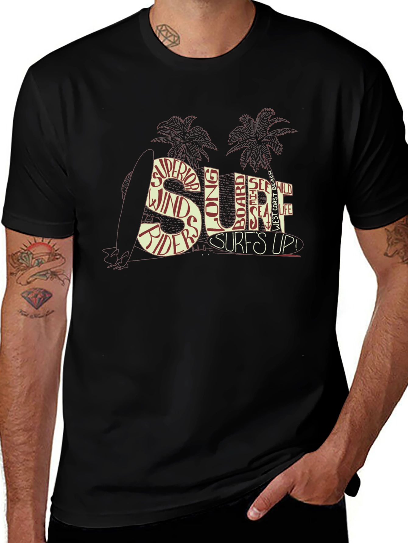 Surfs Up Graphic Tee - Beach Style Black T-Shirt