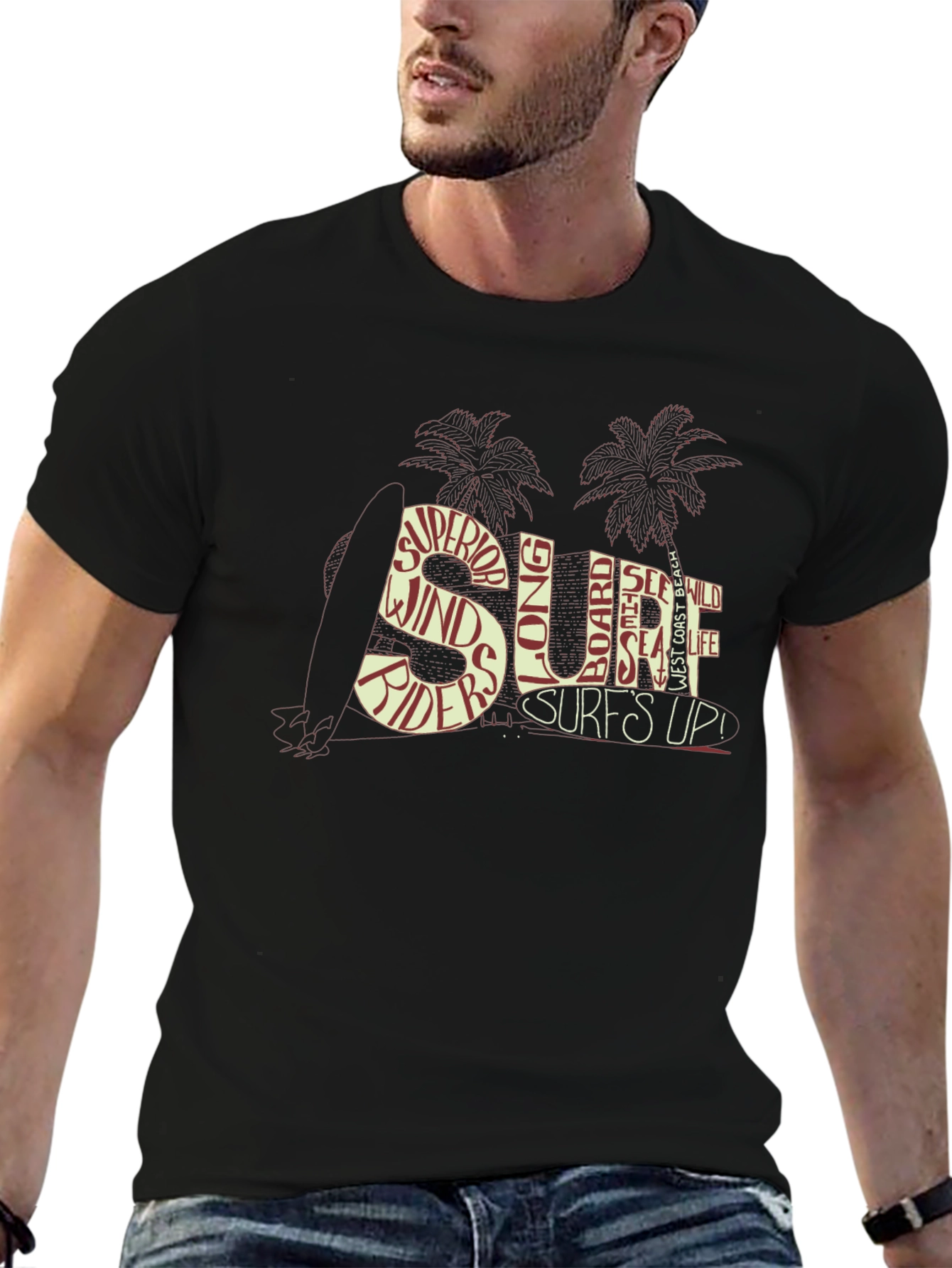 Surfs Up Graphic Tee - Beach Style Black T-Shirt