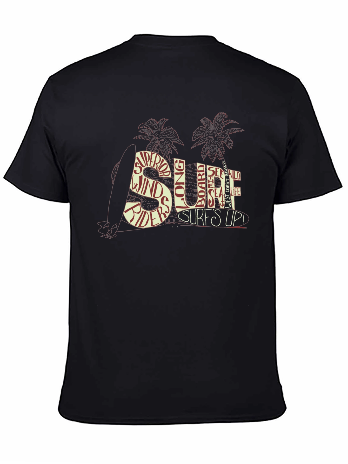 Surfs Up Graphic Tee - Beach Style Black T-Shirt