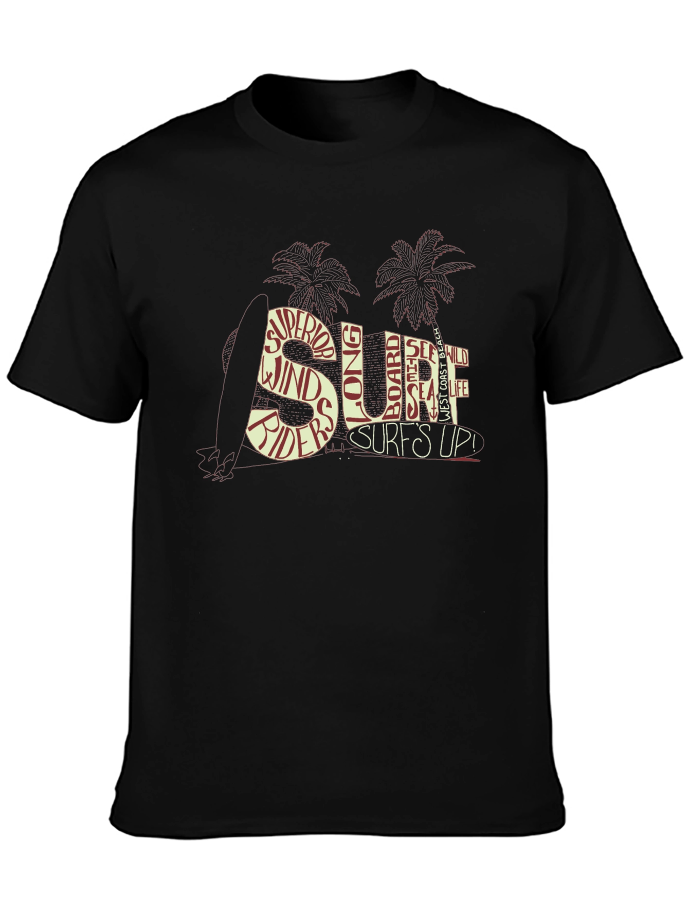 Surfs Up Graphic Tee - Beach Style Black T-Shirt