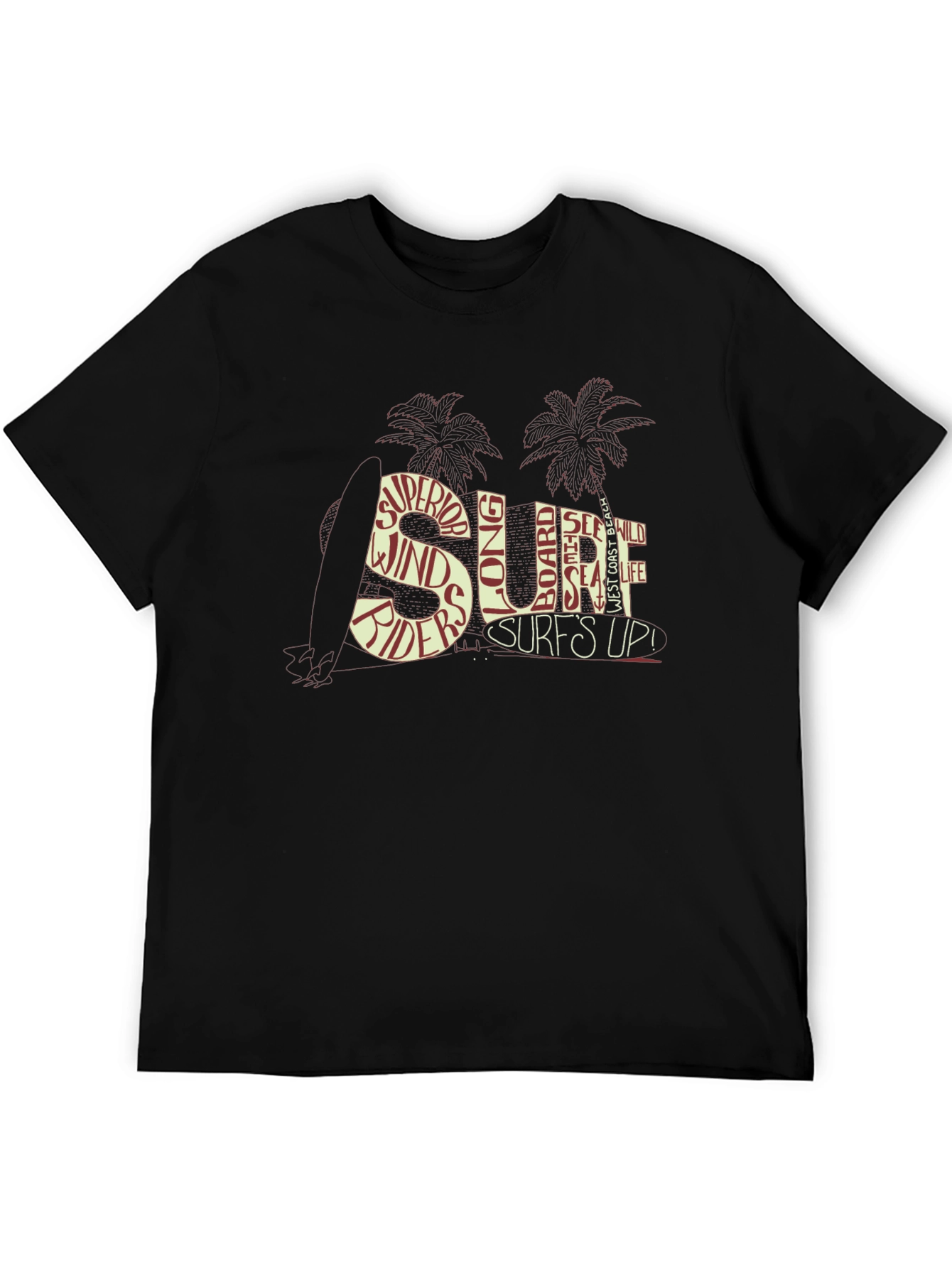 Surfs Up Graphic Tee - Beach Style Black T-Shirt