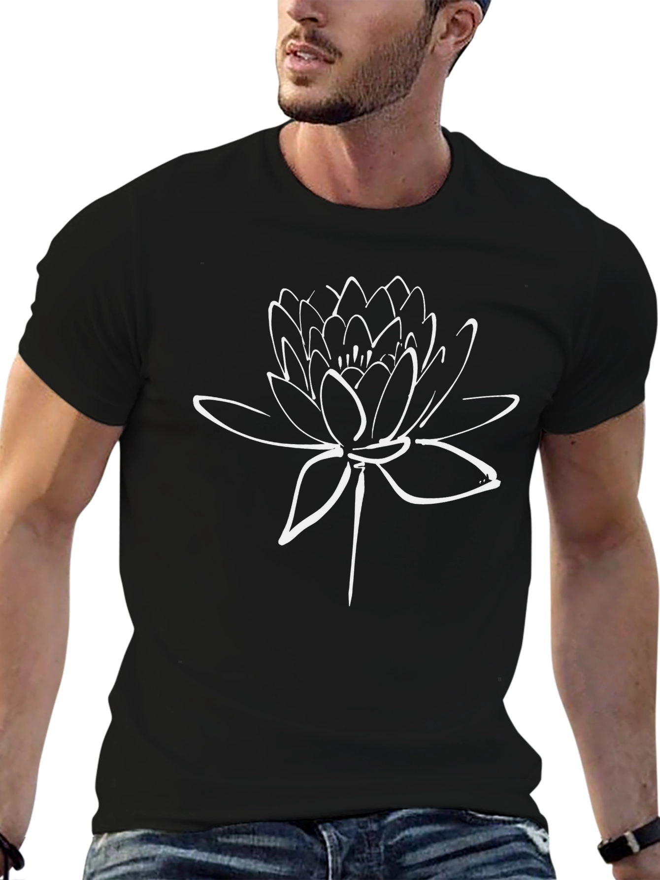 Lotus Flower Graphic T-Shirt - Stylish Black Tee