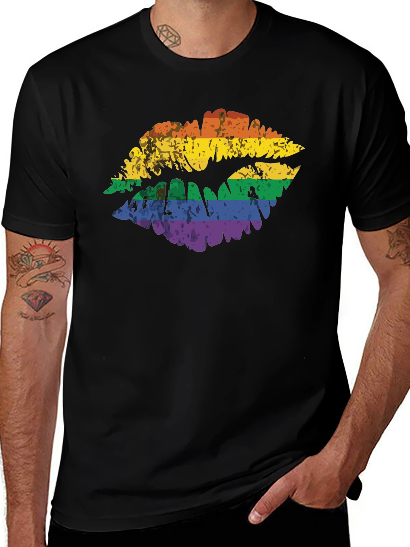Pride Lips Graphic Tee - LGBTQ+ Rainbow Kiss T-Shirt