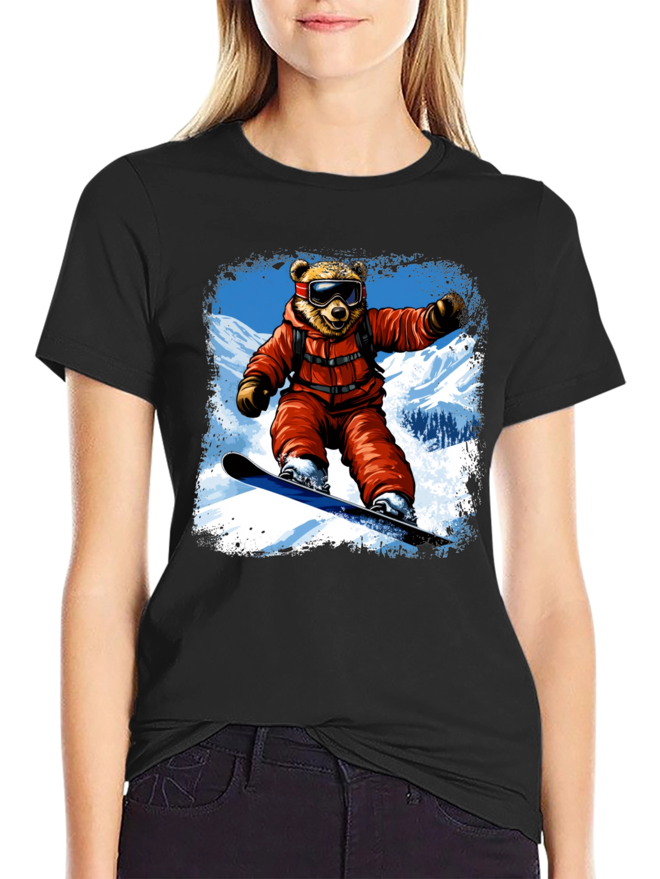 Bear Snowboarding Graphic T-Shirt