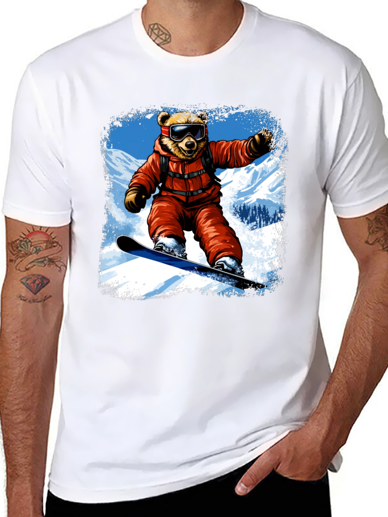 Bear Snowboarding Graphic T-Shirt