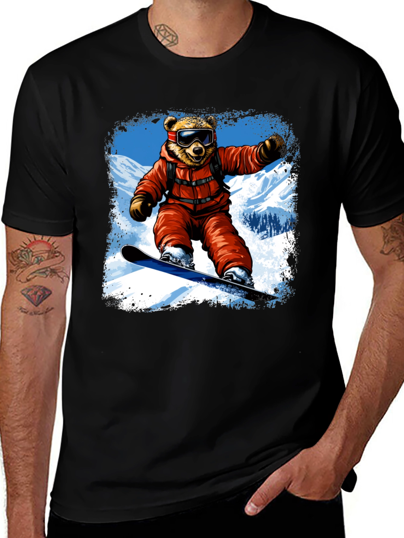 Bear Snowboarding Graphic T-Shirt