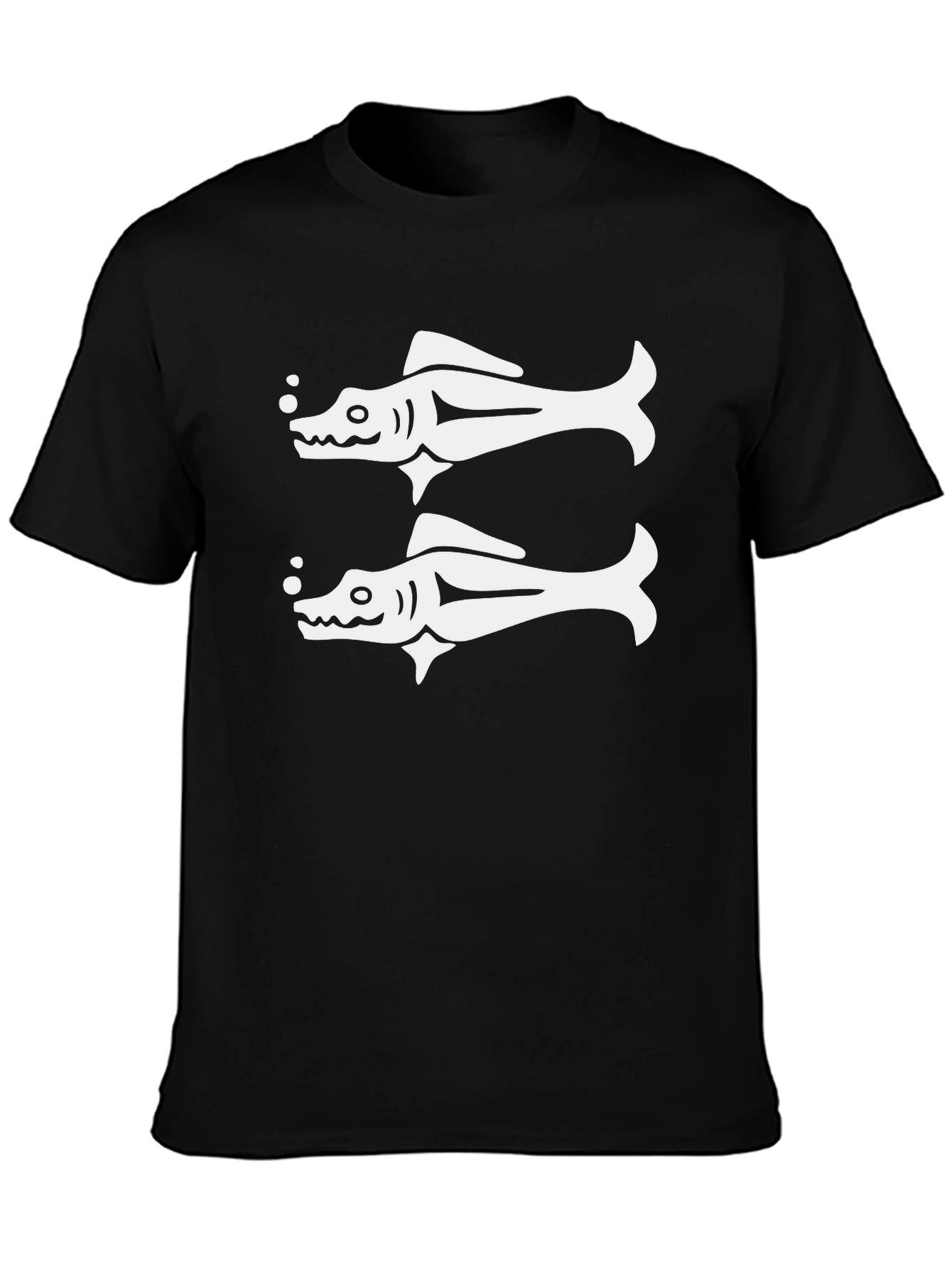 Double Fish Graphic Tee - Black Cotton T-Shirt