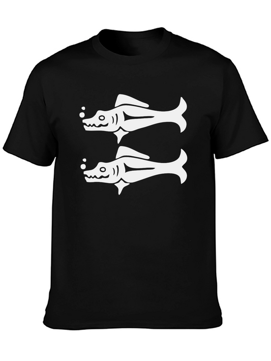 Double Fish Graphic Tee - Black Cotton T-Shirt
