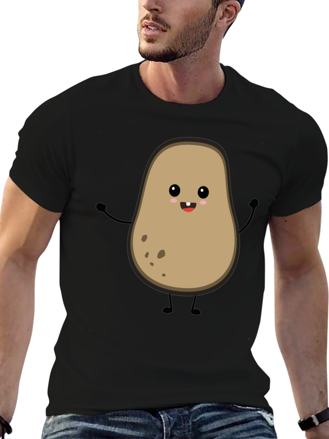 Funny Potato Graphic Tee - Black Cotton Shirt