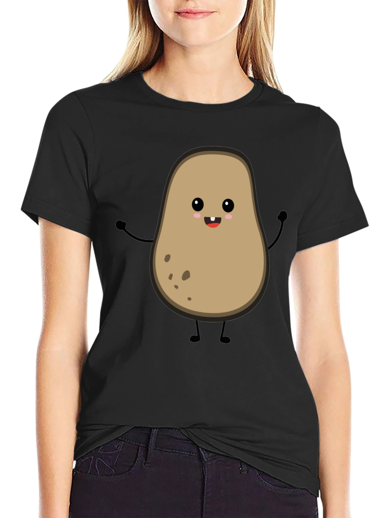 Funny Potato Graphic Tee - Black Cotton Shirt