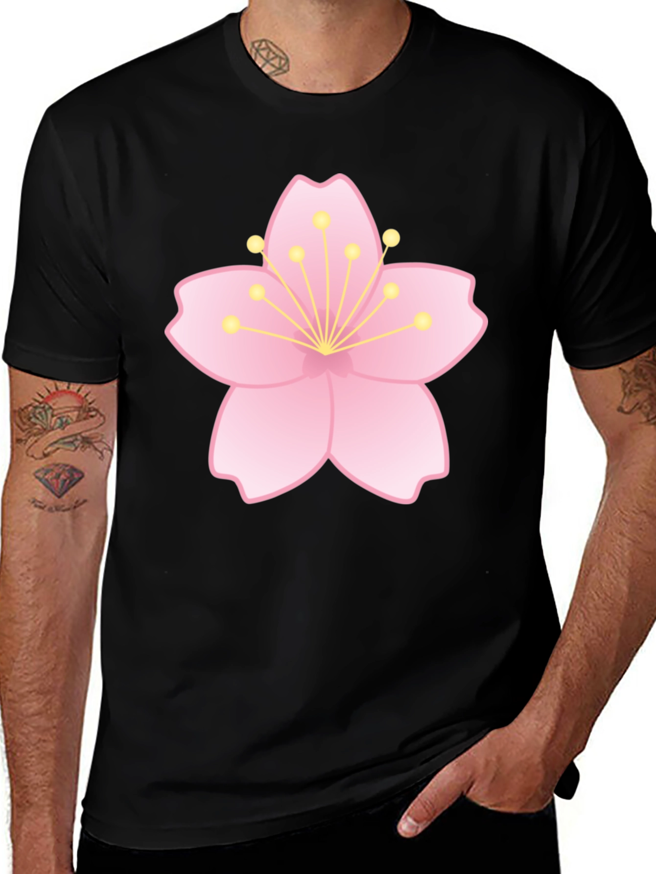 Sakura Blossom Graphic Tee - Black Cotton T-Shirt