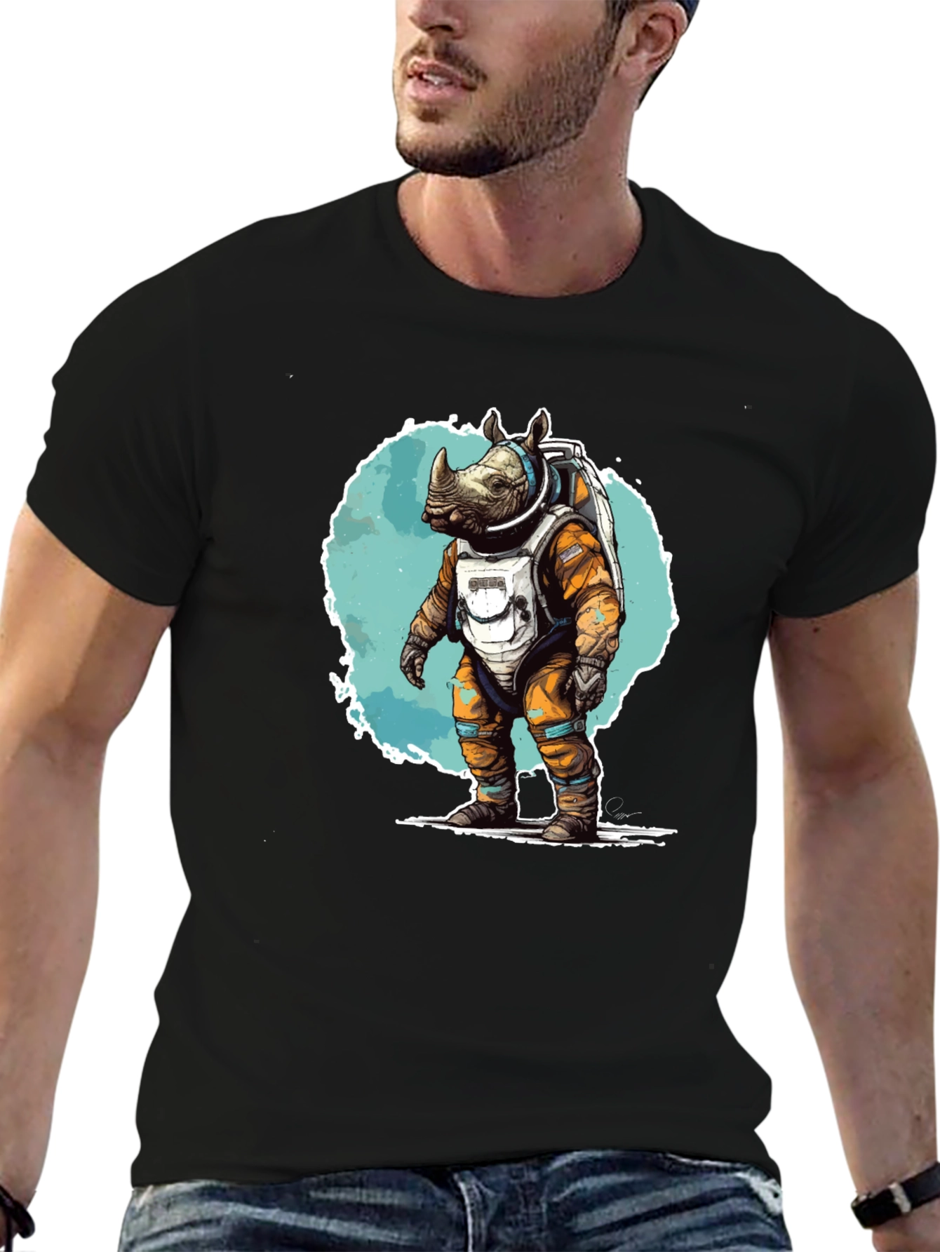 Astronaut Rhino Graphic T-Shirt