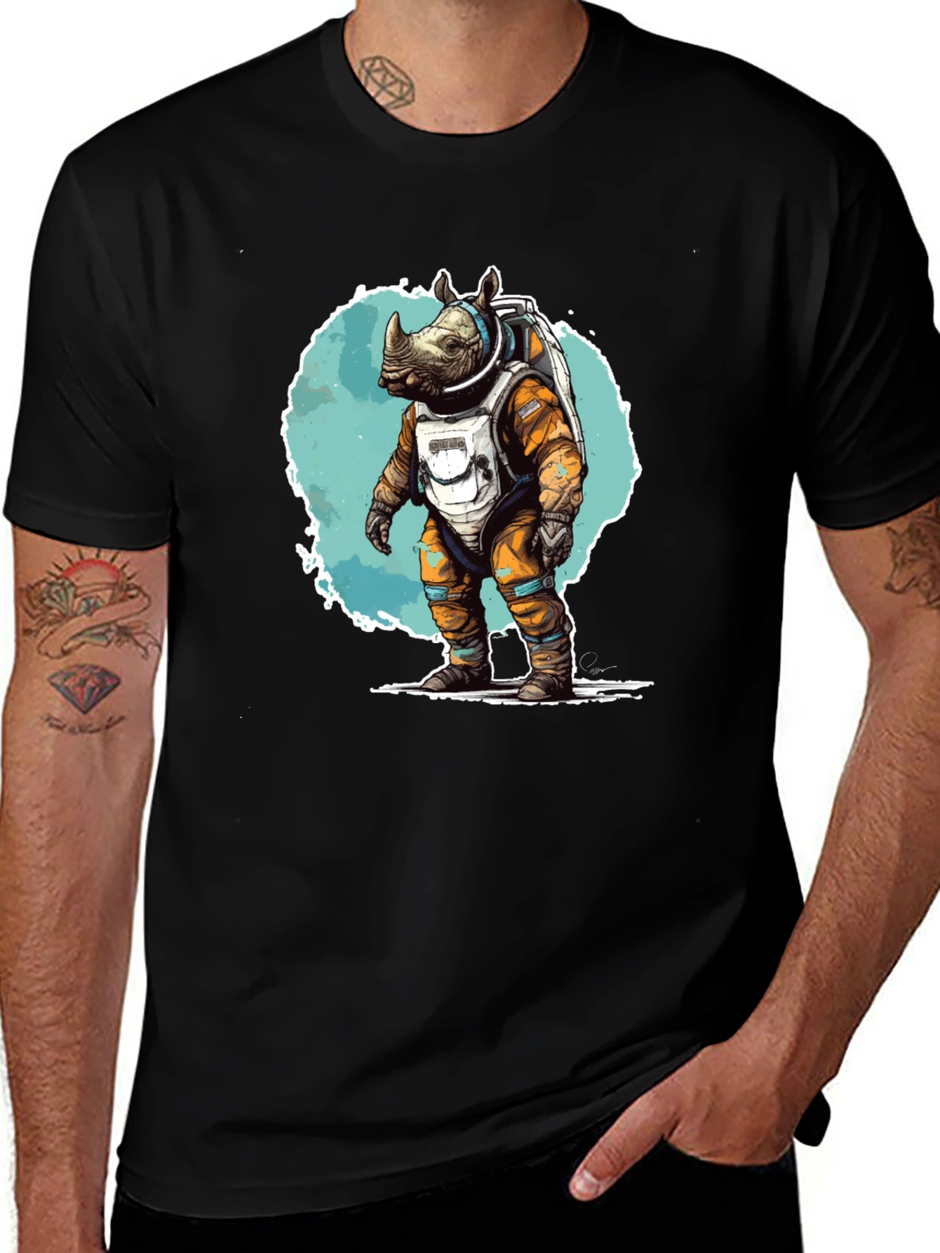 Astronaut Rhino Graphic T-Shirt