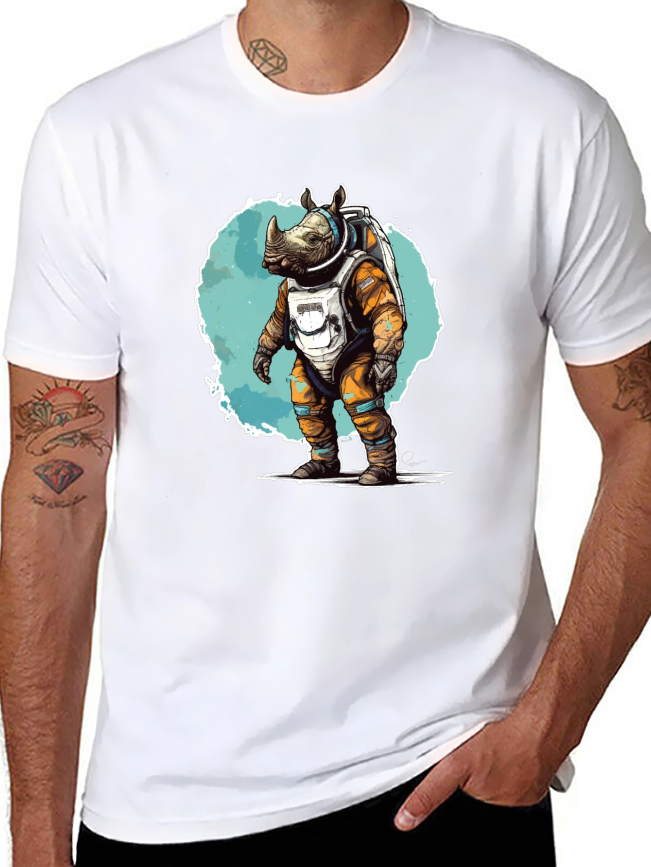 Astronaut Rhino Graphic T-Shirt