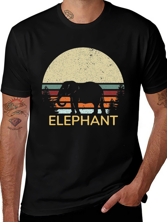 Elephant Sunset Graphic T-Shirt - Cool Vintage Style