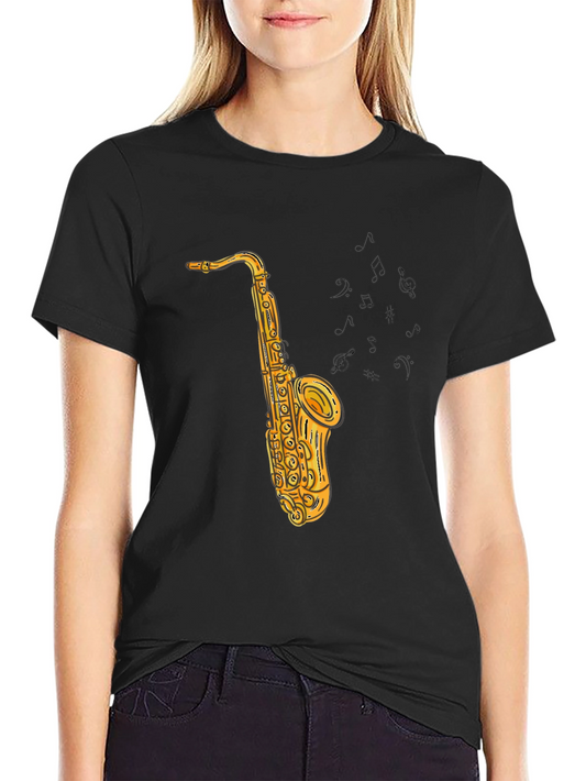 Saxophone Graphic Print Tee - Cool Music Shirt