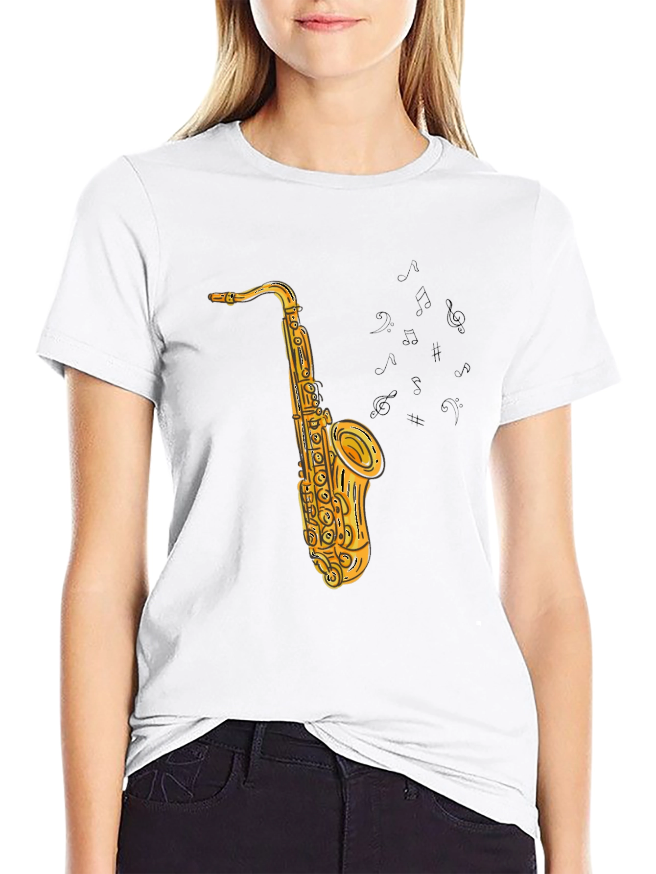 Saxophone Graphic Print Tee - Cool Music Shirt
