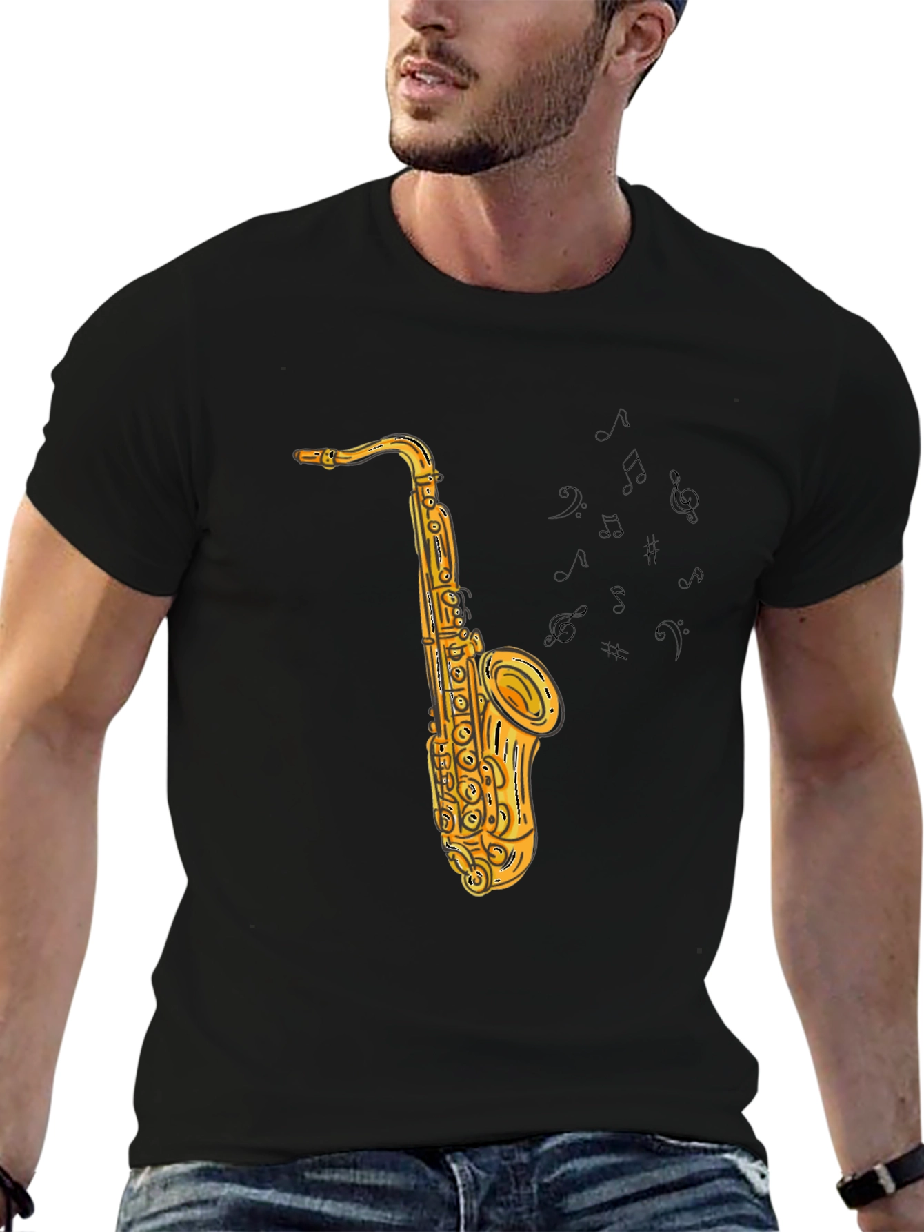 Saxophone Graphic Print Tee - Cool Music Shirt