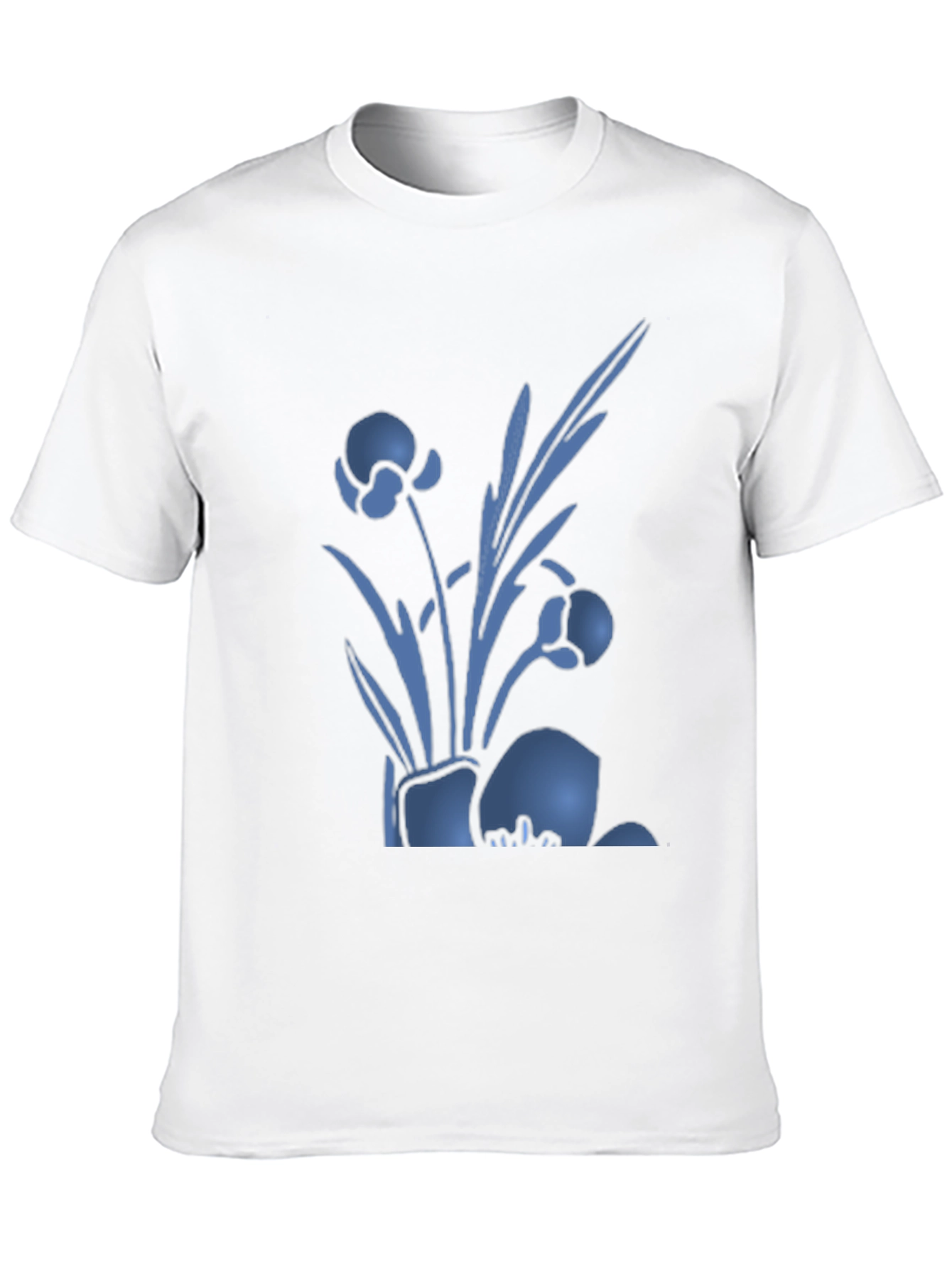 Mens Black T-Shirt with Blue Floral Design