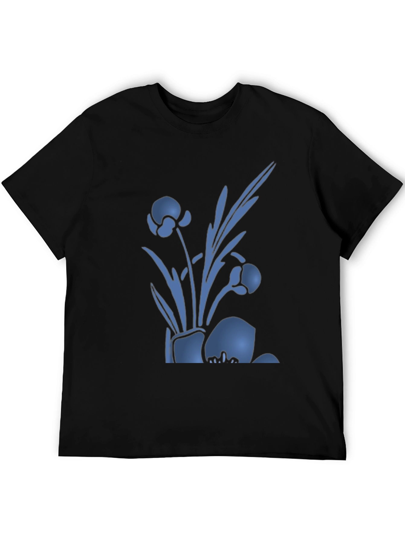 Mens Black T-Shirt with Blue Floral Design